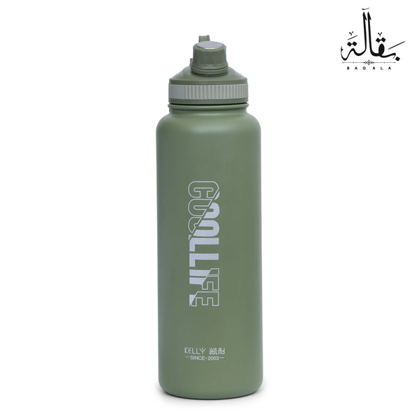 Vacuum Insulated WATER BOTTLE, Double Wall Thermosteel Water Bottle Stainless Steel Drinking Flask with Straw Lid & Wide Mouth (Green)