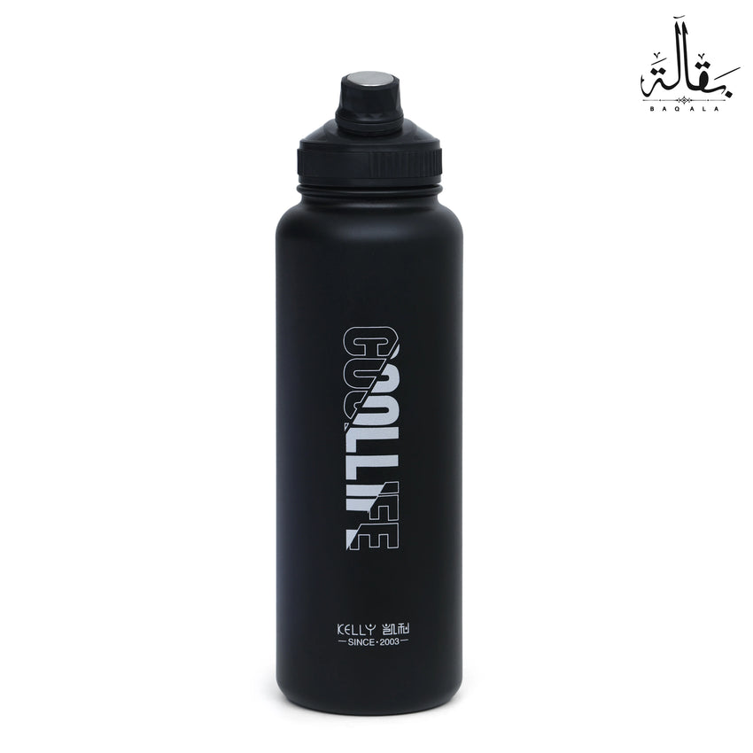 Ultimate Thermosteel Hydration by Baqala – Vacuum Bottle with Straw Lid & Wide Mouth (BLACK)