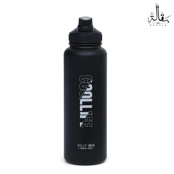 Ultimate Thermosteel Hydration by Baqala – Vacuum Bottle with Straw Lid & Wide Mouth (BLACK)