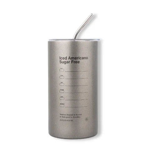 Iced Americano Tumbler Stainless Steel Travel Vacuum Mug Outdoor Insulated Double Layer Coffee Cup with Straw, Hot & Cold - My Baqala